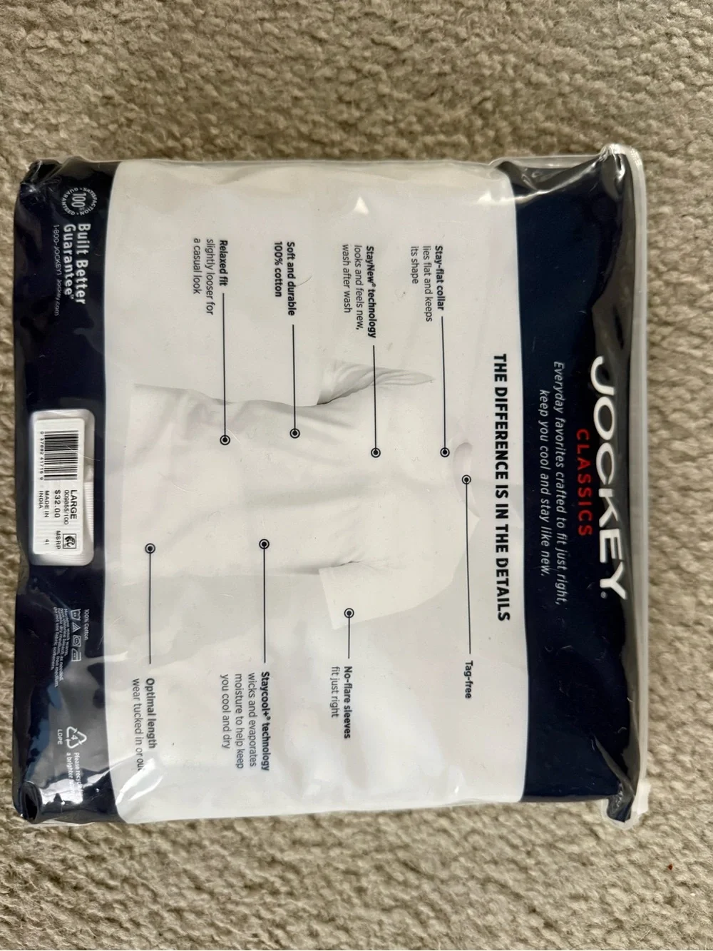Jockey Men’s White Crew Neck Cotton Undershirts - 4 Pack (3+1 Bonus)